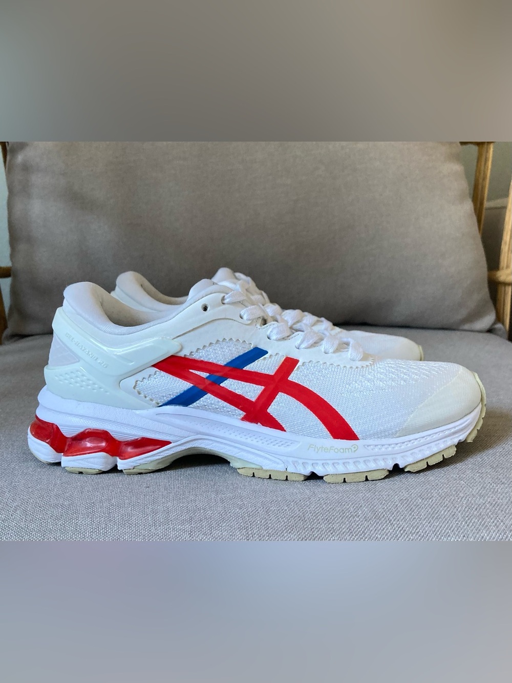 ASICS Gel Kayano 26 Retro Tokyo White Red Blue Running Shoes US 7